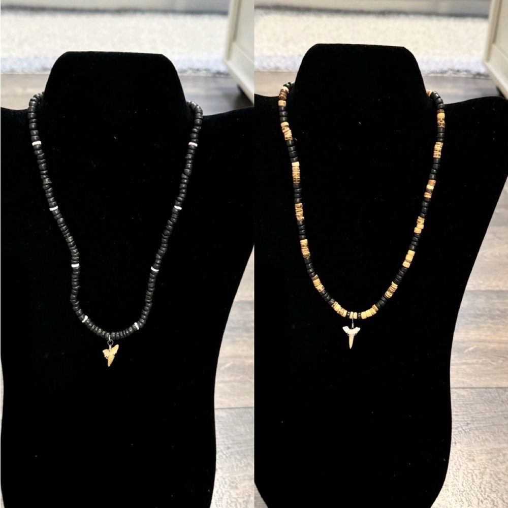 Set of 2 Beaded Shark Tooth‎ Necklaces NWT